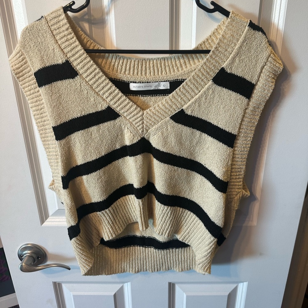 Altar'd State Cream and Black V-Neck Sweater Vest